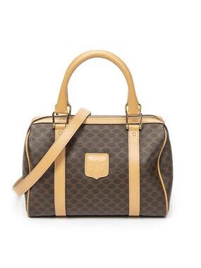 Celine Mini Boston Brown Beige Macadam Canvas Messenger Bag